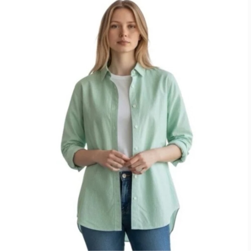 EVERLANE Oversized Button Down Shirt Size 10 Mint Green Stripe Preppy NWT